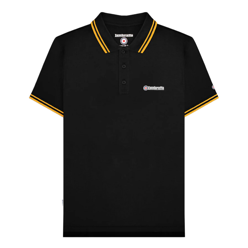 New Lambretta Men's (4Xl, /Gold) Ss25 Twin Tip Polo Shirt Black