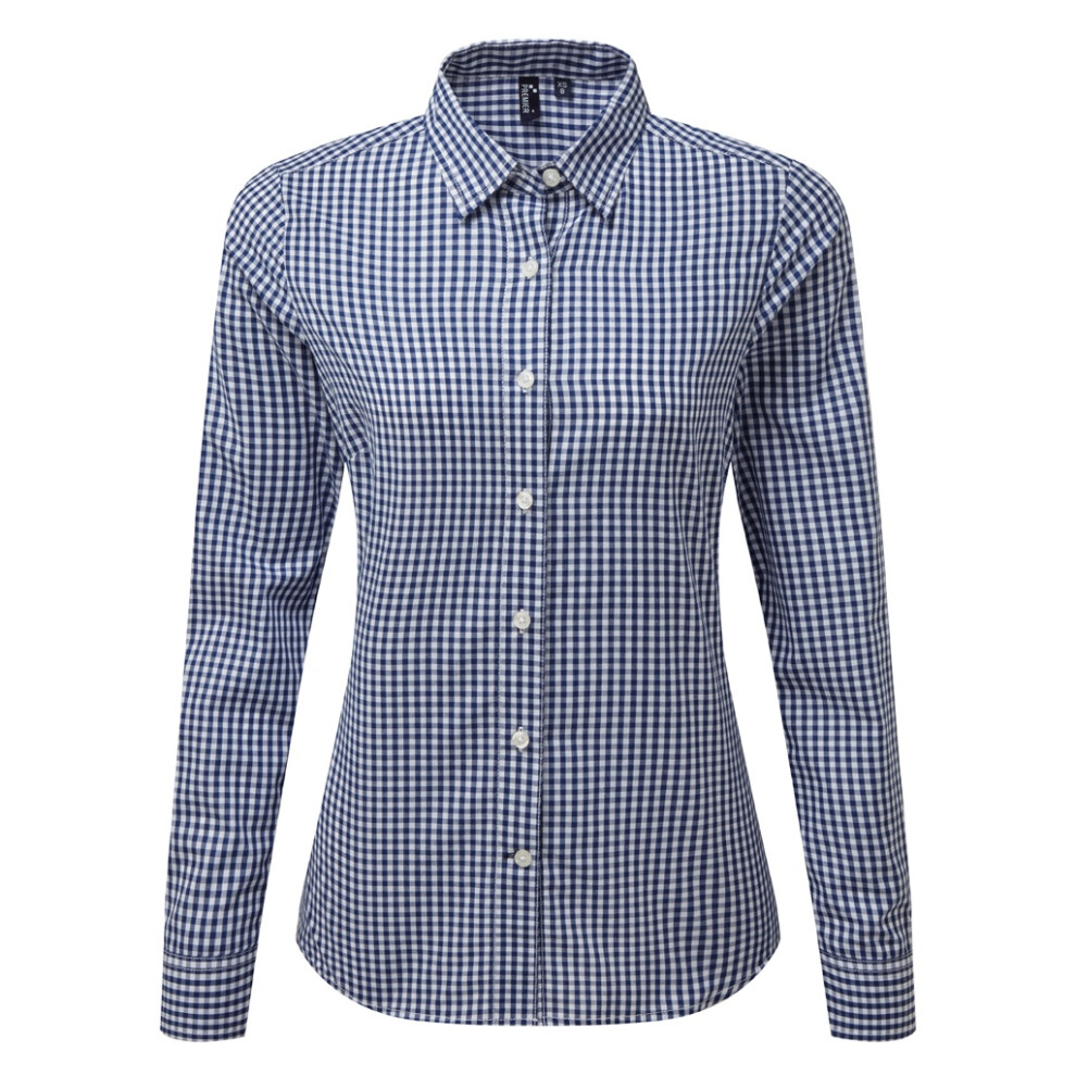 Premier (L, Navy/White) Womens/Ladies Maxton Check Long Sleeve Shirt