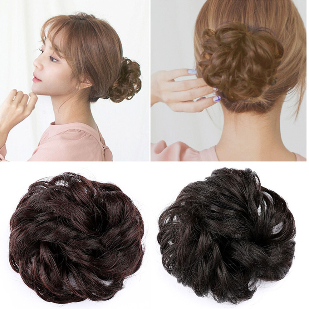 Light Brown Fluffy Curly Hair Bun Wig with Elastic Band for Stage Performance