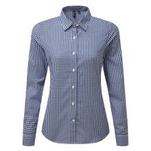 (M, Navy/White) Premier Womens/Ladies Maxton Check Long Sleeve Shirt