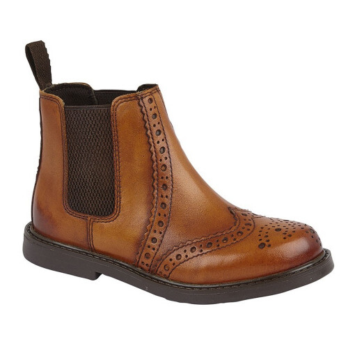 (5 UK, Tan) Roamers Boys Leather Ankle Boots