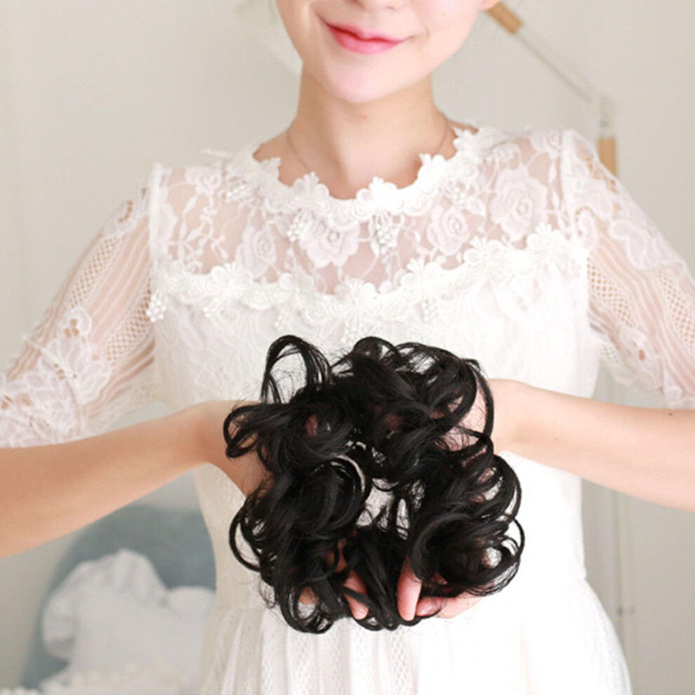 Dark Brown Fluffy Curly Hair Bun Wig with Elastic Band for Stage Performance
