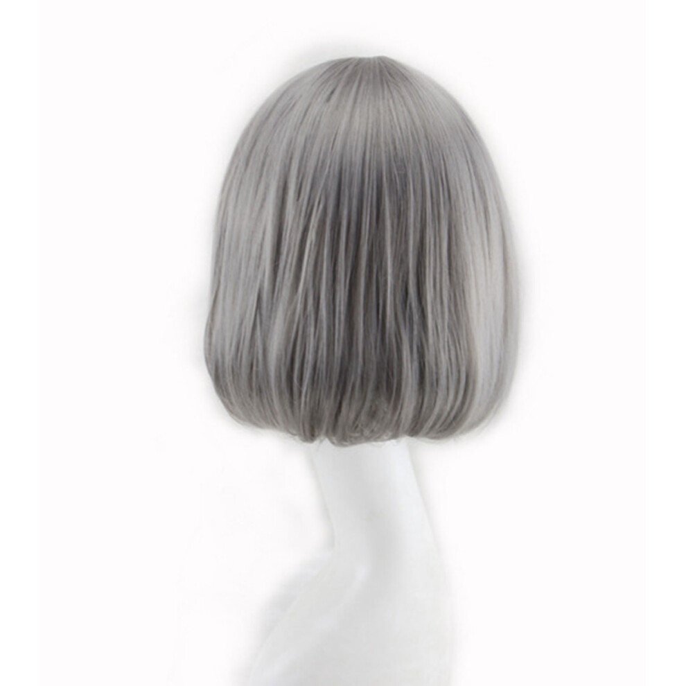 Unisex Gray Bob Short Hair Wig With Bangs, Heat-Resistant Synthetic Cosplay