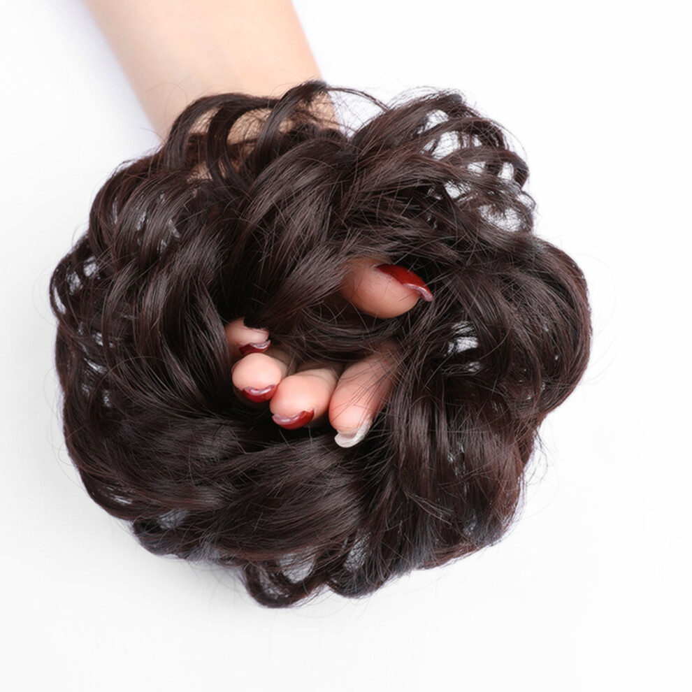 Dark Brown Fluffy Curly Hair Bun Wig with Elastic Band for Stage Performance