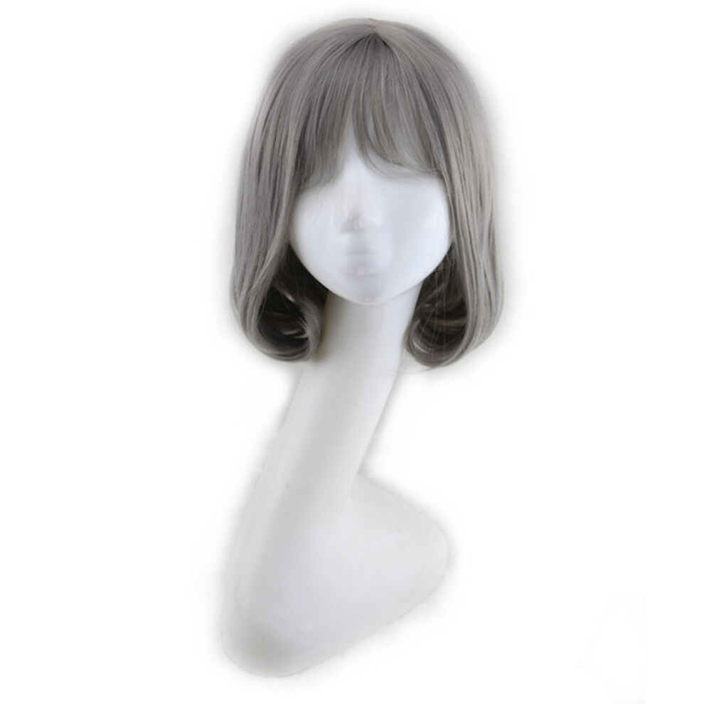 Unisex Gray Bob Short Hair Wig With Bangs, Heat Resistant Synthetic