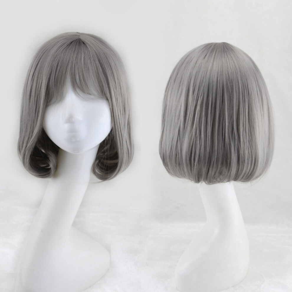 Unisex Grey Gray Heat-Resistant Synthetic Wig With Bangs For Cosplay Party