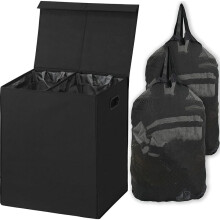 Cesto duplo para roupa suja com tampa, sacos de roupa removíveis e design tipo hambúrguer, cesto dobrável para facilitar a separação e