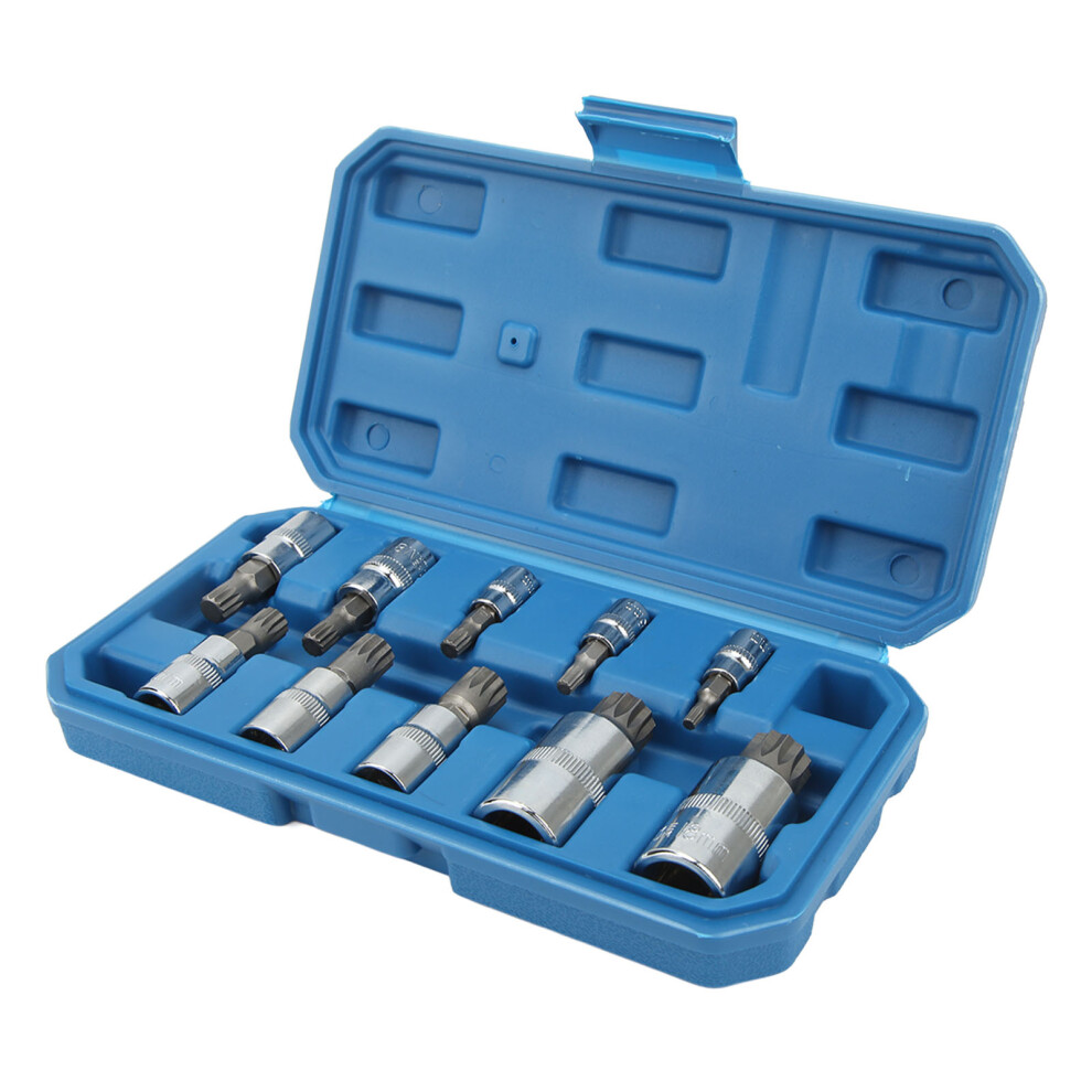 10Pcs Triple Square Spline Bit Socket Set, M4-M18, Chrome Vanadium 5081371821857