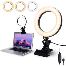 Inel luminos cu luminozitate reglabilă, 3 moduri de iluminare, lumină selfie portabilă pentru suport trepied și laptop cu clips, design compact