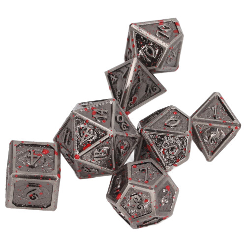 7PCS Metal Polyhedra Dice Set, Engraved Number, Red Spots, Table Game 2