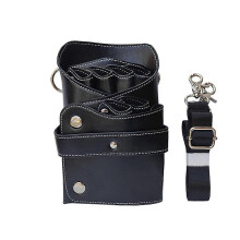 (As show, black) Scissor Pouch, Real Leather Salon Barber Hairdressing Scissor Holster Hair Stylist Tools Bag