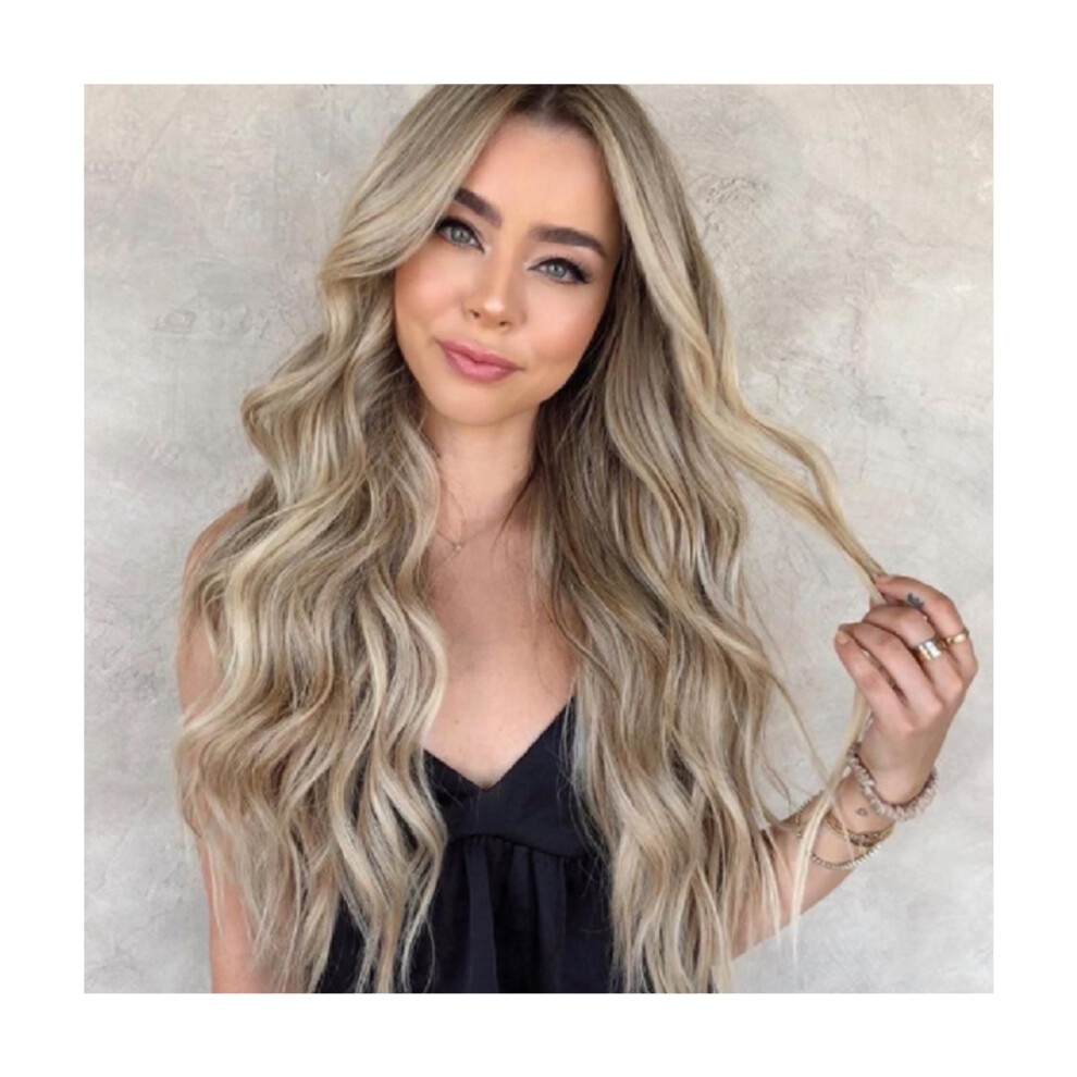 Unisex Brown Women Long Wavy Curly Synthetic Wig Hair Extension Golden