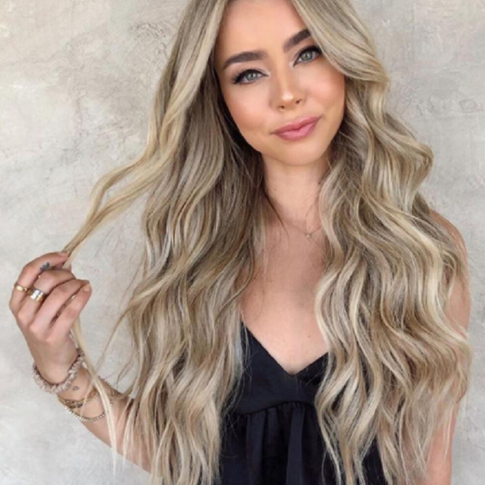 Women Wavy Curly Long Synthetic Hair Extension, Golden Brown