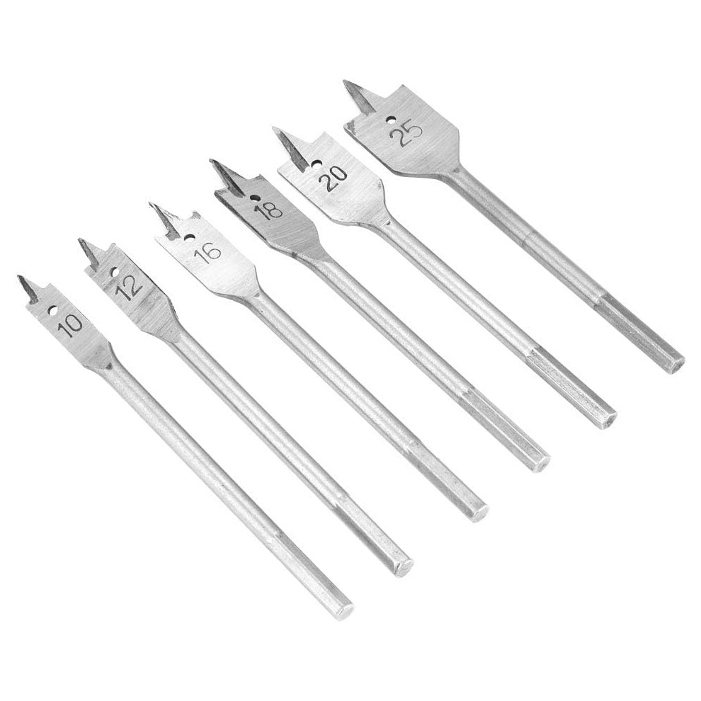 6Piece Spade Drill Bit Set Carbon Steel Spade/Paddle/Flat Wood Drill Bits For Woodworking (10Mm, 12Mm, 16Mm, 18Mm, 20Mm, 25Mm) 9426802533873