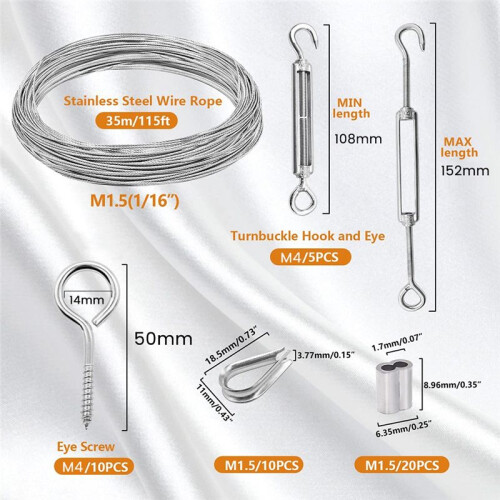 1/16Inch Turnbuckle Wire Tensioner Kit Heavy Cable 2