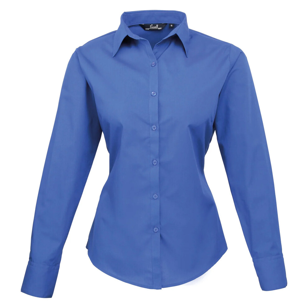 Premier (16, Royal) Womens/Ladies Poplin Long Sleeve Blouse / Plain Work Shirt