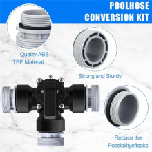 Pool-Wartungsteil 1,5 Zoll 3-Wege-Ventile Umbausatz Schlauchadapter Schlauchschellen Dichtringe für Filter 517C Schwarz