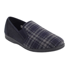 (13 UK, Navy Blue/Check) Zedzzz Mens Harley Check Felt Gusset Slippers
