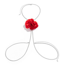 Bikini buikketting lichaamssieraden met stoffen bloem,-Rood