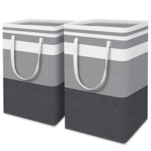 Collapsible Tall Hamper, Portable Laundry Bin, Premium Cotton and Flax Material Laundry Hamper with Double Reinforced Handles for Dormitory and