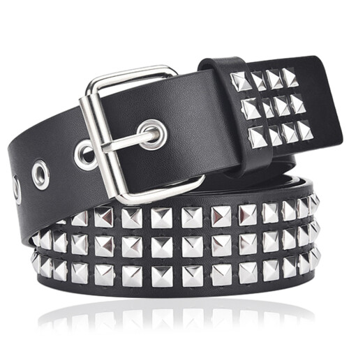 Ζώνη Punk Rock Rivet για Casual και Gothic Ρούχα, Ζώνη με Τρουκς και Τετράγωνες Μεταλλικές