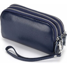 Small Crossbody Bag with Front Snap Pocket, Triple Zipper Compartments Genuine Leather Pouch with Key Ring, Minimalist Zip Around Closure Wallet for