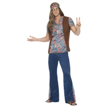 (L, Blue) Smiffys Mens Orion The Hippie Costume Set