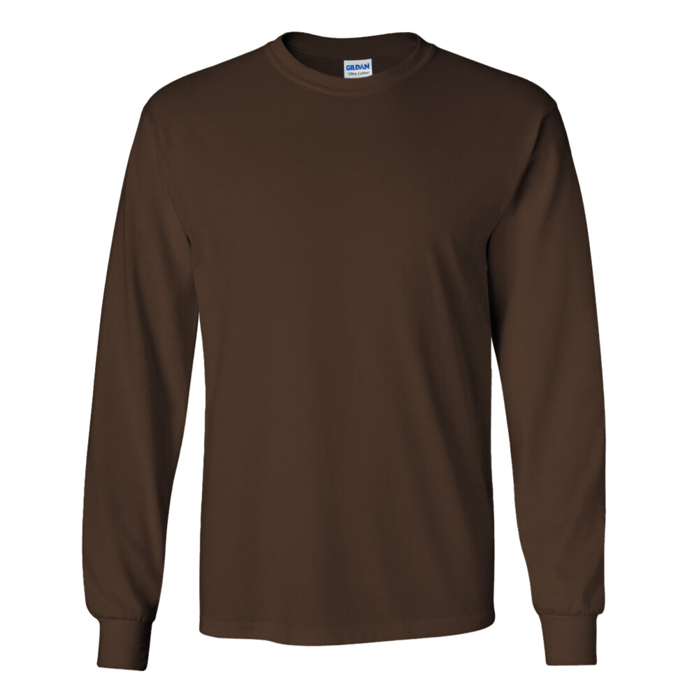 Gildan (L, Dark Chocolate) Mens Plain Crew Neck Ultra Cotton Long Sleeve T-Shirt Brown,Multicoloured