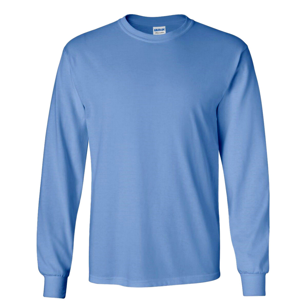 Gildan (S, Carolina ) Mens Plain Crew Neck Ultra Cotton Long Sleeve T-Shirt Blue