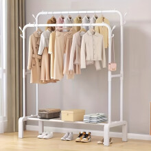 (Weiß) Großer Einzelhandels-Kleiderständer aus Metall mit Doppelstange, 4 Haken und unabhängigem Stand-Kleiderbügel mit Schuh