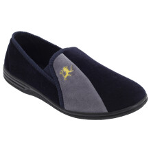 (13 UK, Navy Blue/Grey) Zedzzz Mens Aaron Twin Gusset Velour Slippers