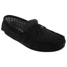 (10 UK, Black) Mokkers Mens Bruce Real Suede Moccasin Slippers