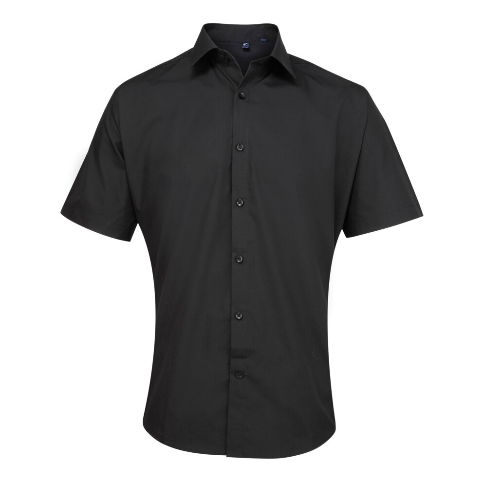 Premier (18, ) Mens Supreme Heavy Poplin Short Sleeve Work Shirt Black