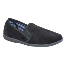 (13 UK, Black) Sleepers Mens Wilson Velour Slippers