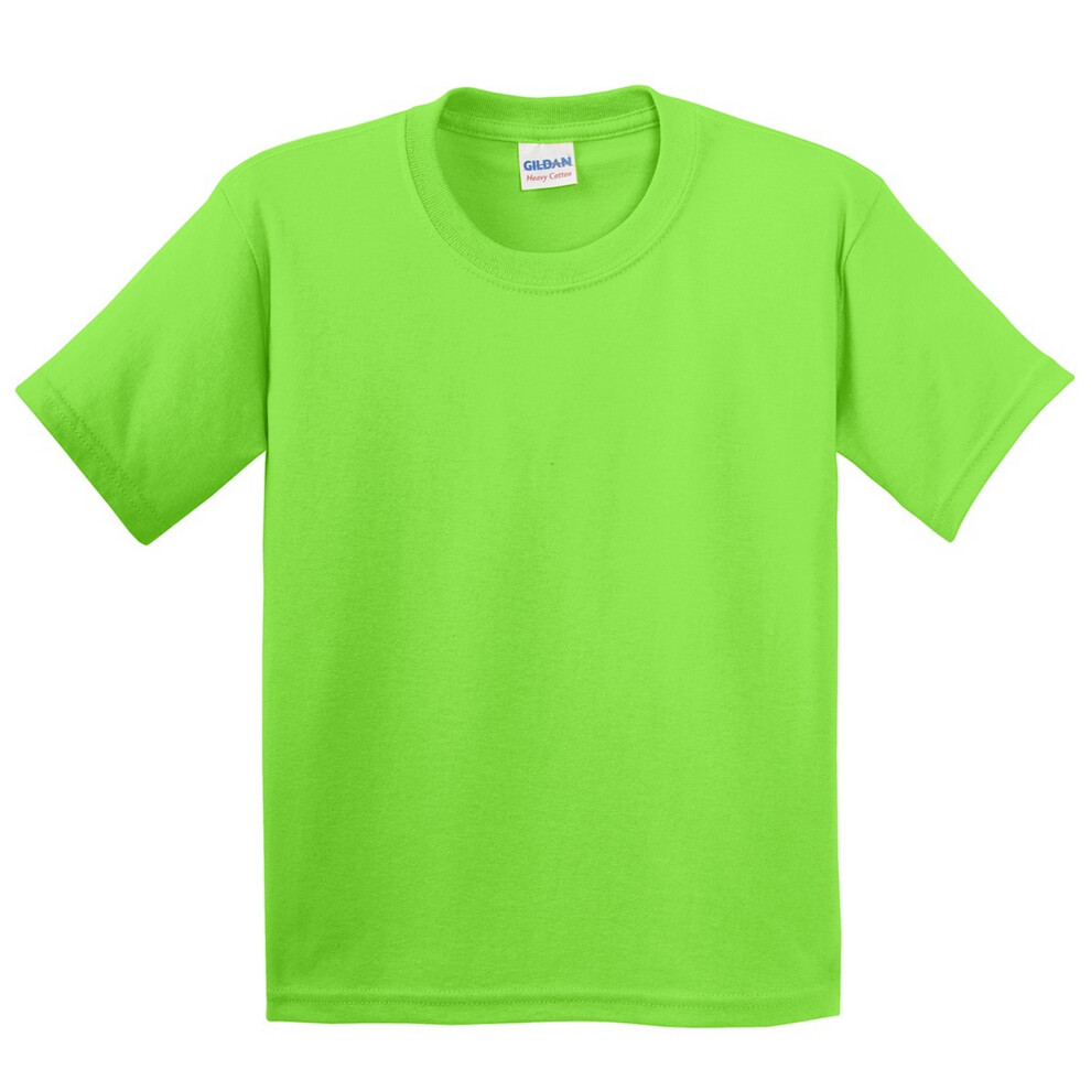 Gildan (M, Lime) Youth Unisex Heavy Cotton T-Shirt Multicoloured