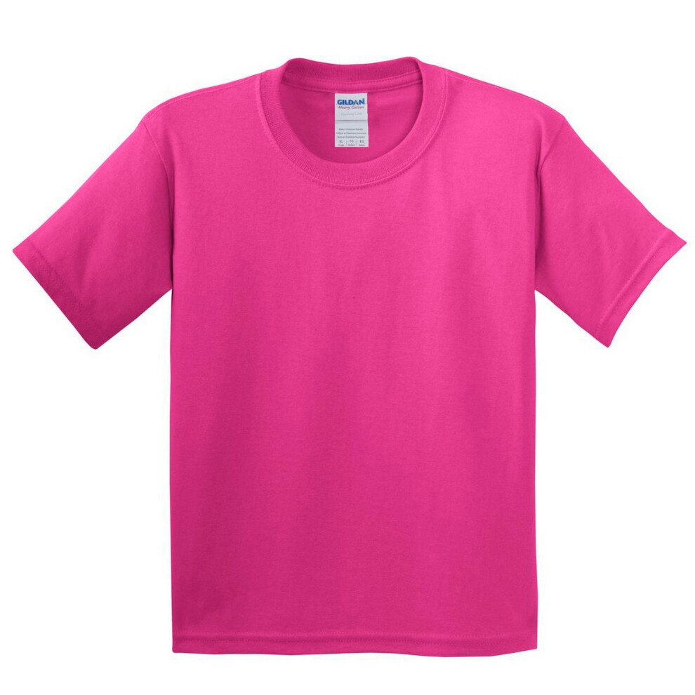 Gildan (M, Heliconia) Youth Unisex Heavy Cotton T-Shirt Multicoloured