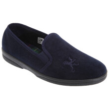 (8 UK, Navy Blue) Sleepers Mens Frazer Lion Motif Twin Gusset Slippers