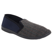 (8 UK, Navy Blue) Zedzzz Mens Charles Herringbone Felt Gusset Slippers