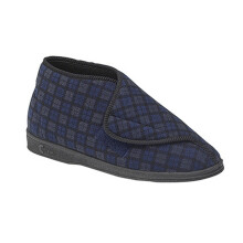 (13 UK, Navy Blue) Comfylux Mens James Check Boot Slippers