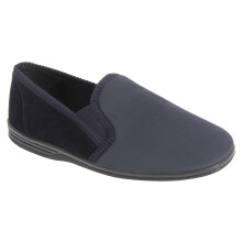 (7 UK, Navy Blue/Grey) Zedzzz Mens Lewis Striped Twin Gusset Slippers