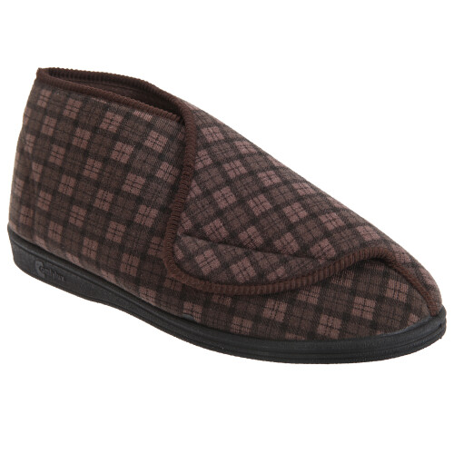 (8 UK, Brown) Comfylux Mens James Check Boot Slippers