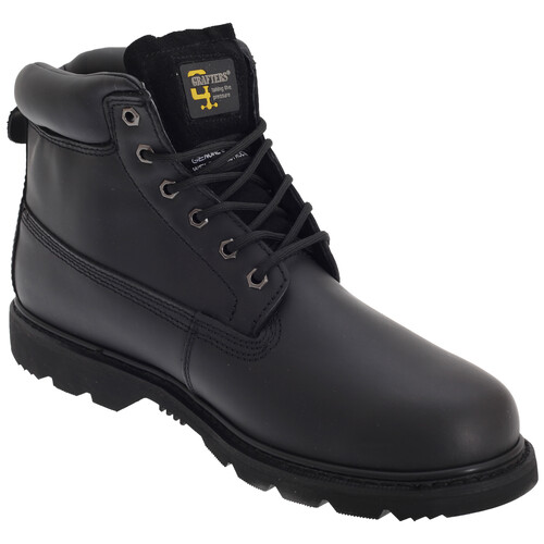 (6 UK, Black) Grafters Mens 6 Eye Padded Leather Work Boots