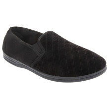 (13 UK, Black) Zedzzz Mens Kevin Velour Twin Gusset Slippers