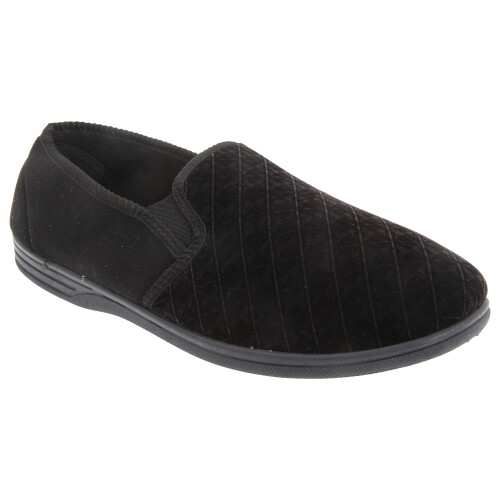 (13 UK, Black) Zedzzz Mens Kevin Velour Twin Gusset Slippers