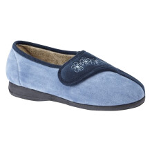 (7 UK, Navy/Blue) Sleepers Womens/Ladies Gemma Touch Fastening Embroidered Slippers