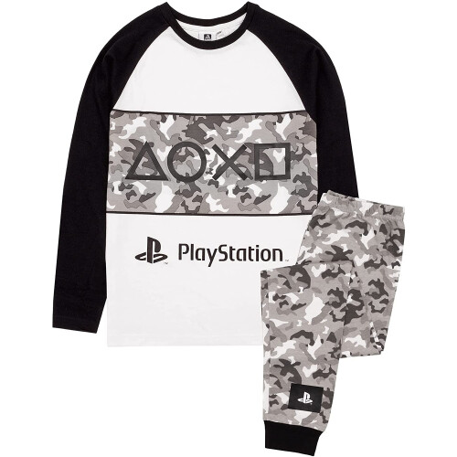 (11-12 Years, Black/Grey/White) Playstation Boys Gaming Camo Pyjama Set