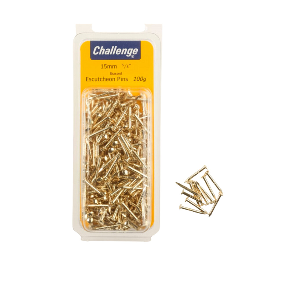 Challenge Brassed Escutcheon Pins 15Mm 100G