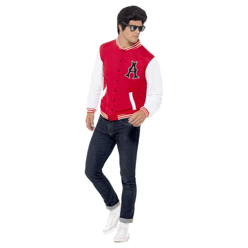 Smiffy's (L, /White) Unisex Adult 50S Jock Letterman Varsity Jacket Red
