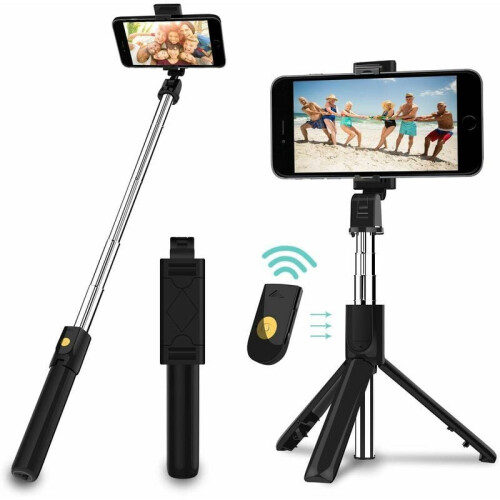 Supporto per telefono extra alto e regolabile, bastone per selfie con ampia visuale e telecomando wireless Bluetooth rimovibile per iPhone, Android e