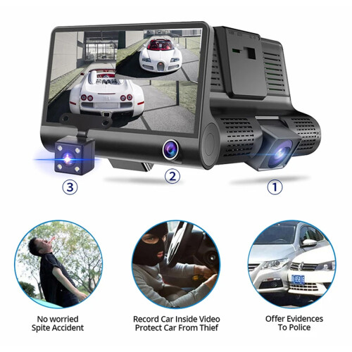 Smart3Channel Dash Cam, Εκπληκτικό βίντεο 1080P HD, Αδιάβροχος πίσω φακός για όλες τις καιρικές 1